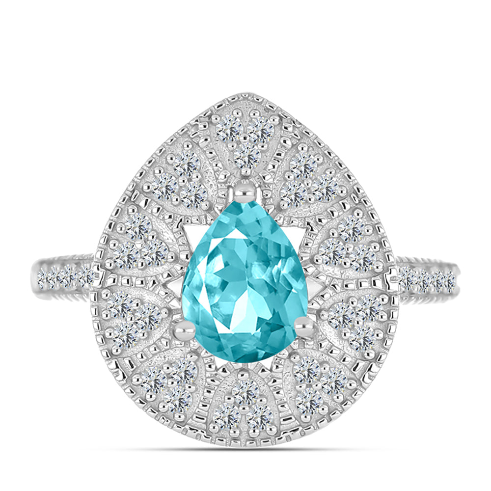 Inel din Argint 925 ( 3.29 grame ) cu Cuarț Paraiba și Topaz Alb 1.52 Carate