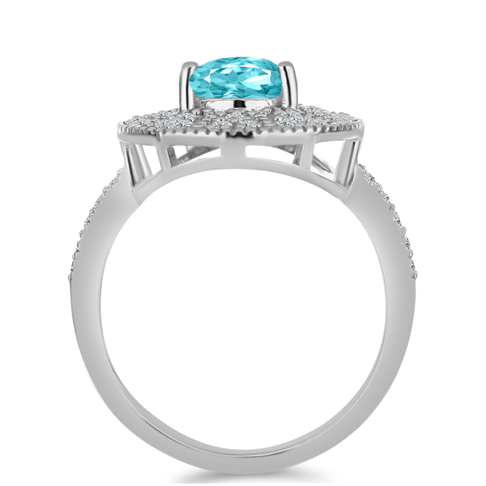 Inel din Argint 925 ( 3.29 grame ) cu Cuarț Paraiba și Topaz Alb 1.52 Carate 2 