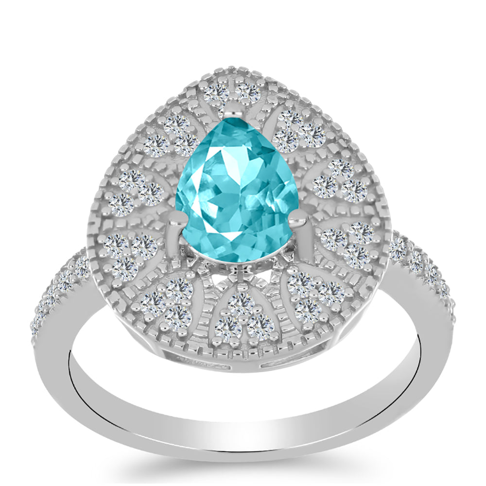 Inel din Argint 925 ( 3.29 grame ) cu Cuarț Paraiba și Topaz Alb 1.52 Carate 3 