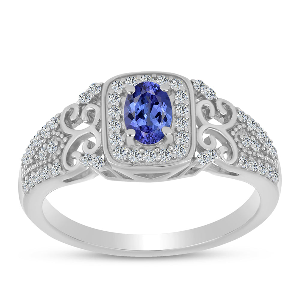 Inel din Argint 925 ( 2.87 grame ) cu Tanzanit AAA și Topaz Alb 0.79 Carate