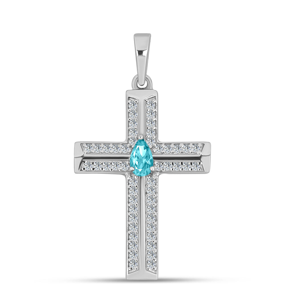 Cruce Pandantiv din Argint 925 ( 1.85 grame ) cu Cuarț Paraiba și Topaz Alb 0.51 Carate 1 