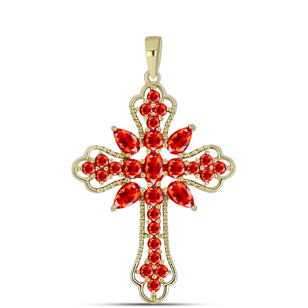Cruce Pandantiv din Argint 925 Placat cu Aur ( 2.77 grame ) cu Opal Etiopian Lega Dembi Roșu 1.37 Carate