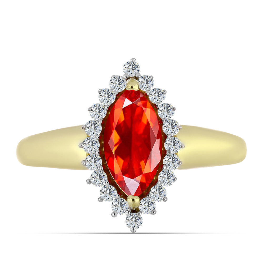 Inel din Argint 925 Placat cu Aur ( 2.77 grame ) cu Opal Etiopian Lega Dembi Roșu și Topaz Alb 0.96 Carate 1 