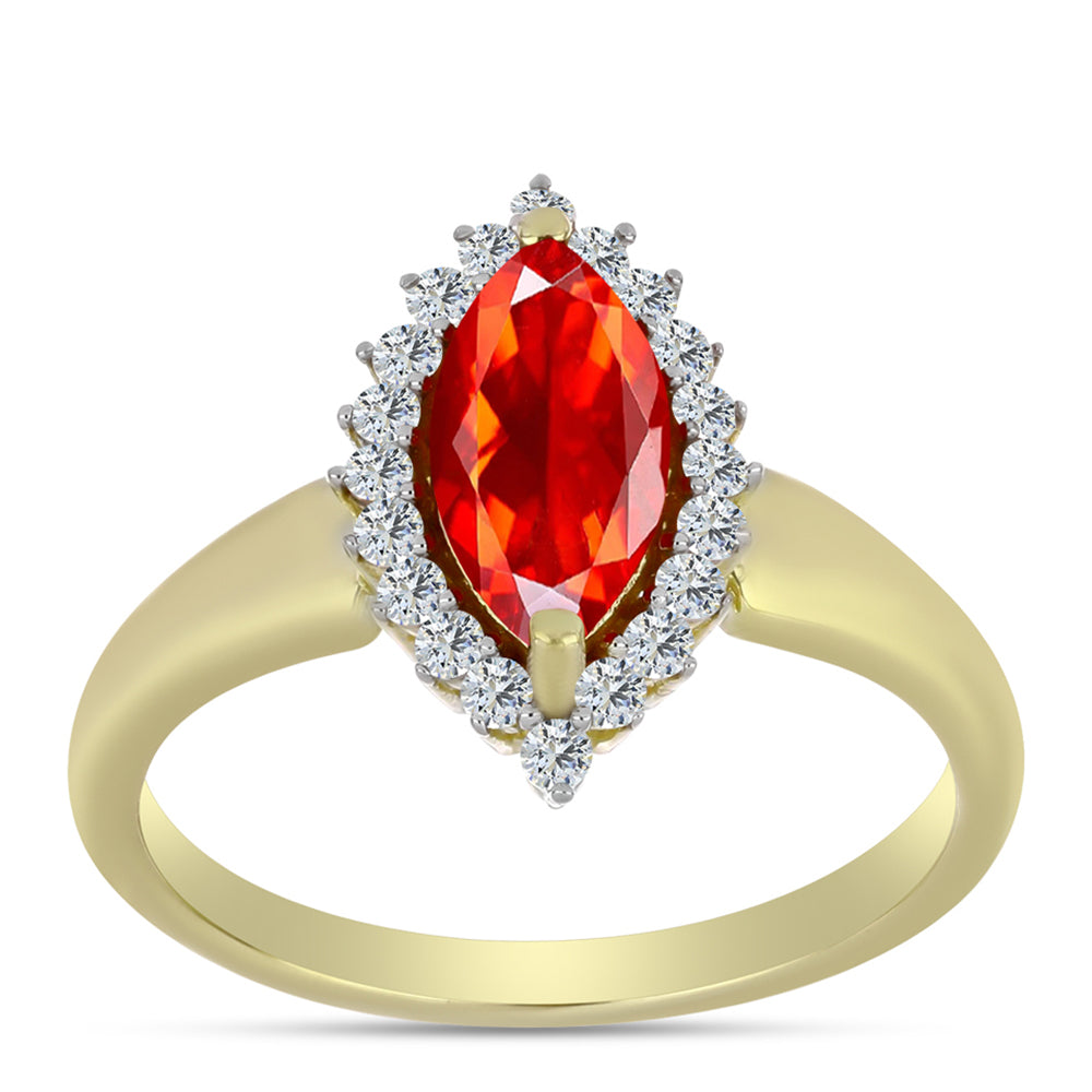 Inel din Argint 925 Placat cu Aur ( 2.77 grame ) cu Opal Etiopian Lega Dembi Roșu și Topaz Alb 0.96 Carate