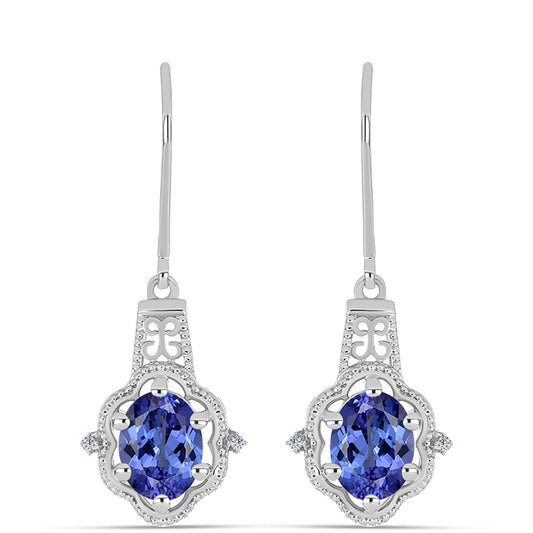 Cercei din Argint 925 ( 3.08 grame ) cu Tanzanit AAA și Topaz Alb 2.5 Carate