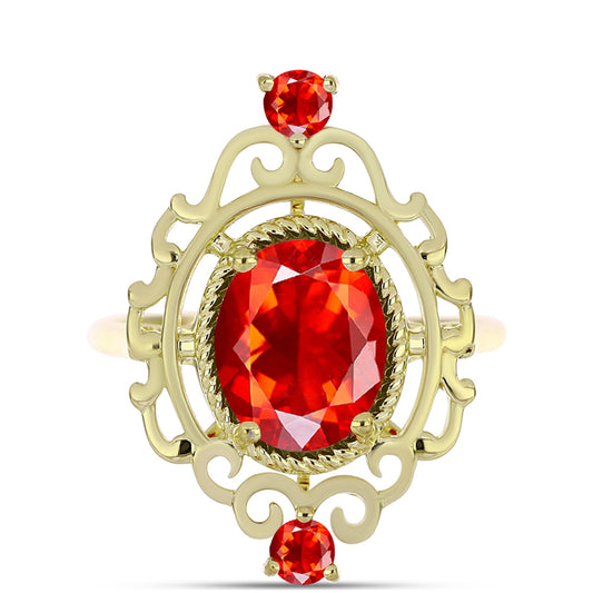 Inel din Argint 925 Placat cu Aur ( 3.15 grame ) cu Opal Etiopian Lega Dembi Roșu 1.61 Carate
