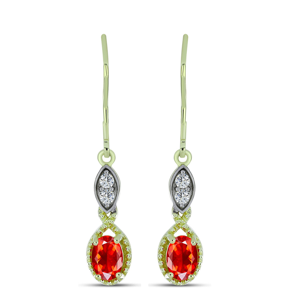 Cercei din Argint 925 Placat cu Aur ( 2.55 grame ) cu Opal Etiopian Lega Dembi Roșu și Topaz Alb 0.73 Carate 1 
