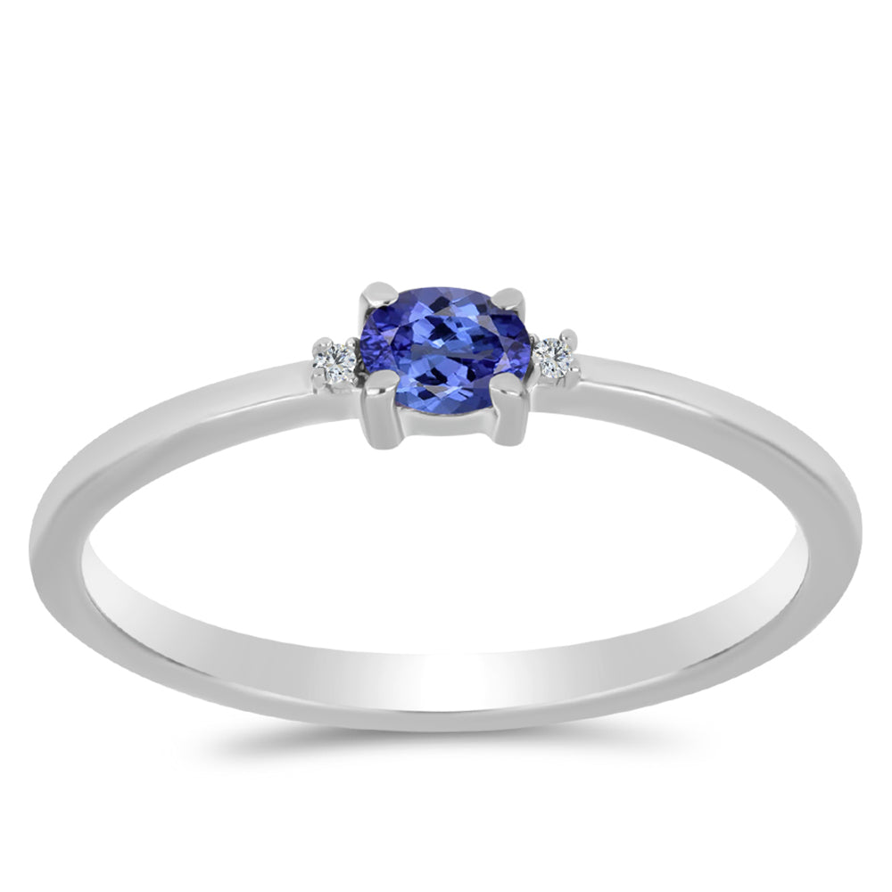 Inel din Argint 925 ( 1.29 grame ) cu Tanzanit AAA și Topaz Alb 0.18 Carate 3 