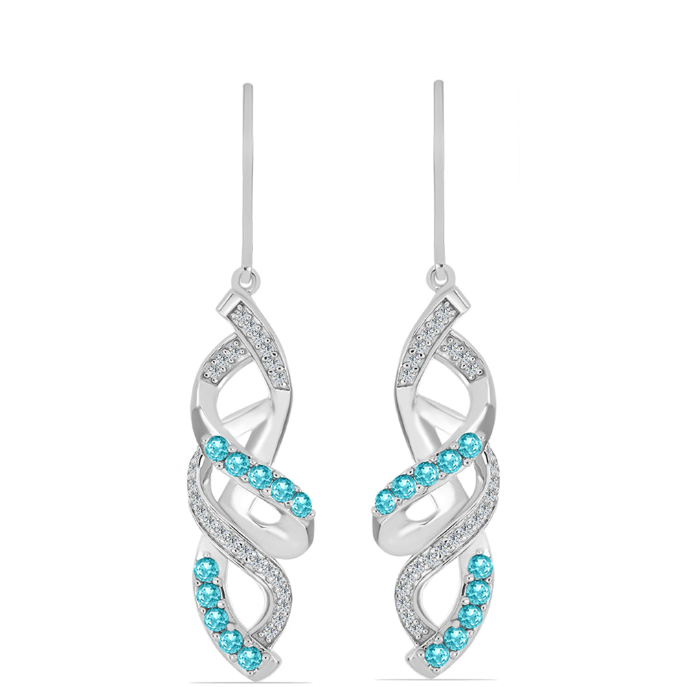 Cercei din Argint 925 ( 6.28 grame ) cu Cuarț Paraiba și Topaz Alb 0.98 Carate 1 