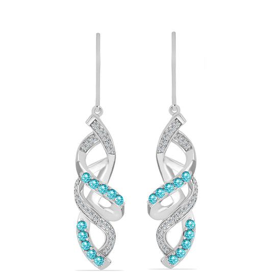 Cercei din Argint 925 ( 6.28 grame ) cu Cuarț Paraiba și Topaz Alb 0.98 Carate