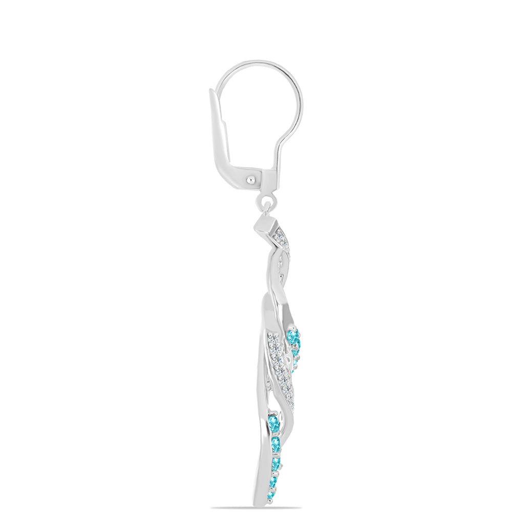 Cercei din Argint 925 ( 6.28 grame ) cu Cuarț Paraiba și Topaz Alb 0.98 Carate