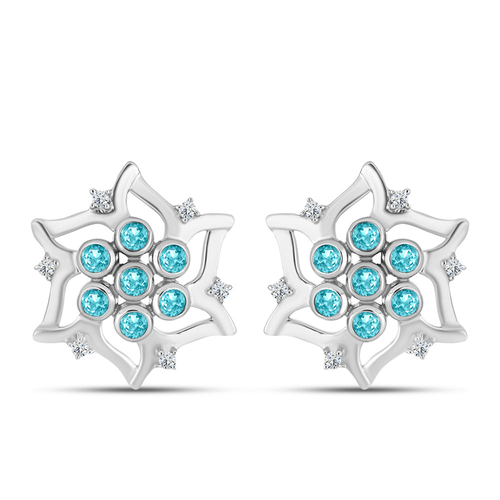 Cercei din Argint 925 ( 4.73 grame ) cu Cuarț Paraiba și Topaz Alb 0.59 Carate