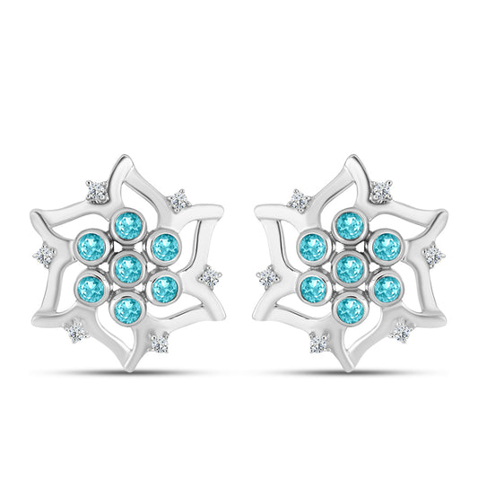 Cercei din Argint 925 ( 4.73 grame ) cu Cuarț Paraiba și Topaz Alb 0.59 Carate