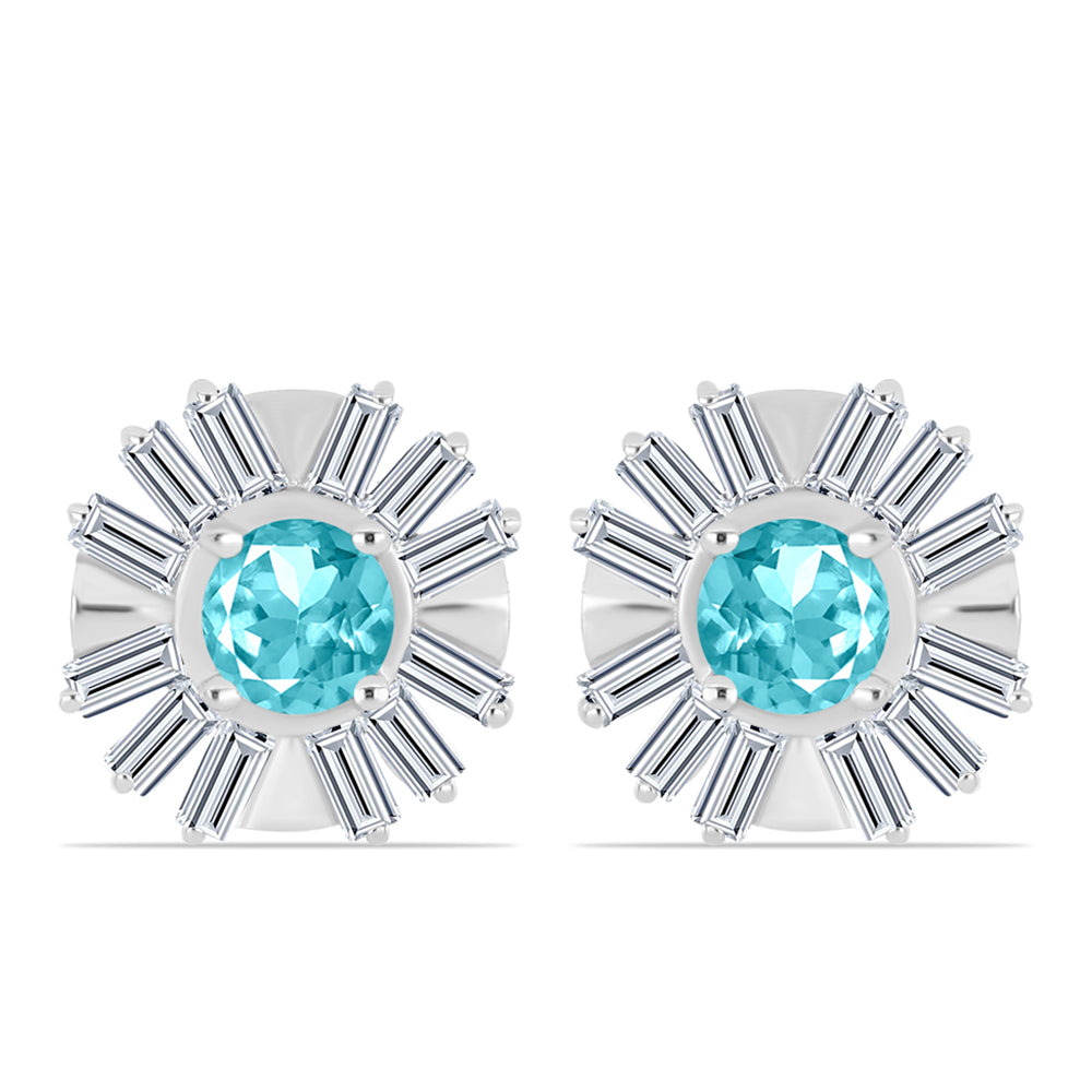 Cercei din Argint 925 ( 3.75 grame ) cu Cuarț Paraiba și Zircon Alb 2.74 Carate
