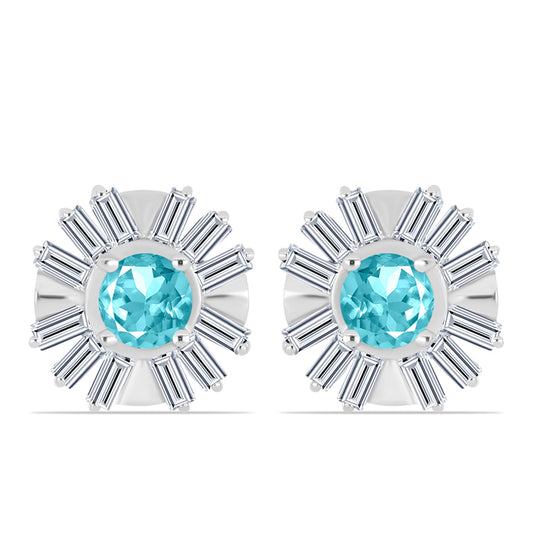 Cercei din Argint 925 ( 3.75 grame ) cu Cuarț Paraiba și Zircon Alb 2.74 Carate