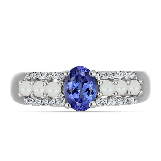 Inel din Argint 925 ( 3.16 grame ) cu Tanzanit AAA și Perlă de Apă Dulce Albă 1.37 Carate