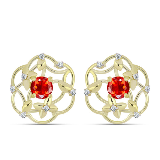 Cercei din Argint 925 Placat cu Aur ( 5.74 grame ) cu Opal Etiopian Lega Dembi Roșu și Topaz Alb 1.33 Carate