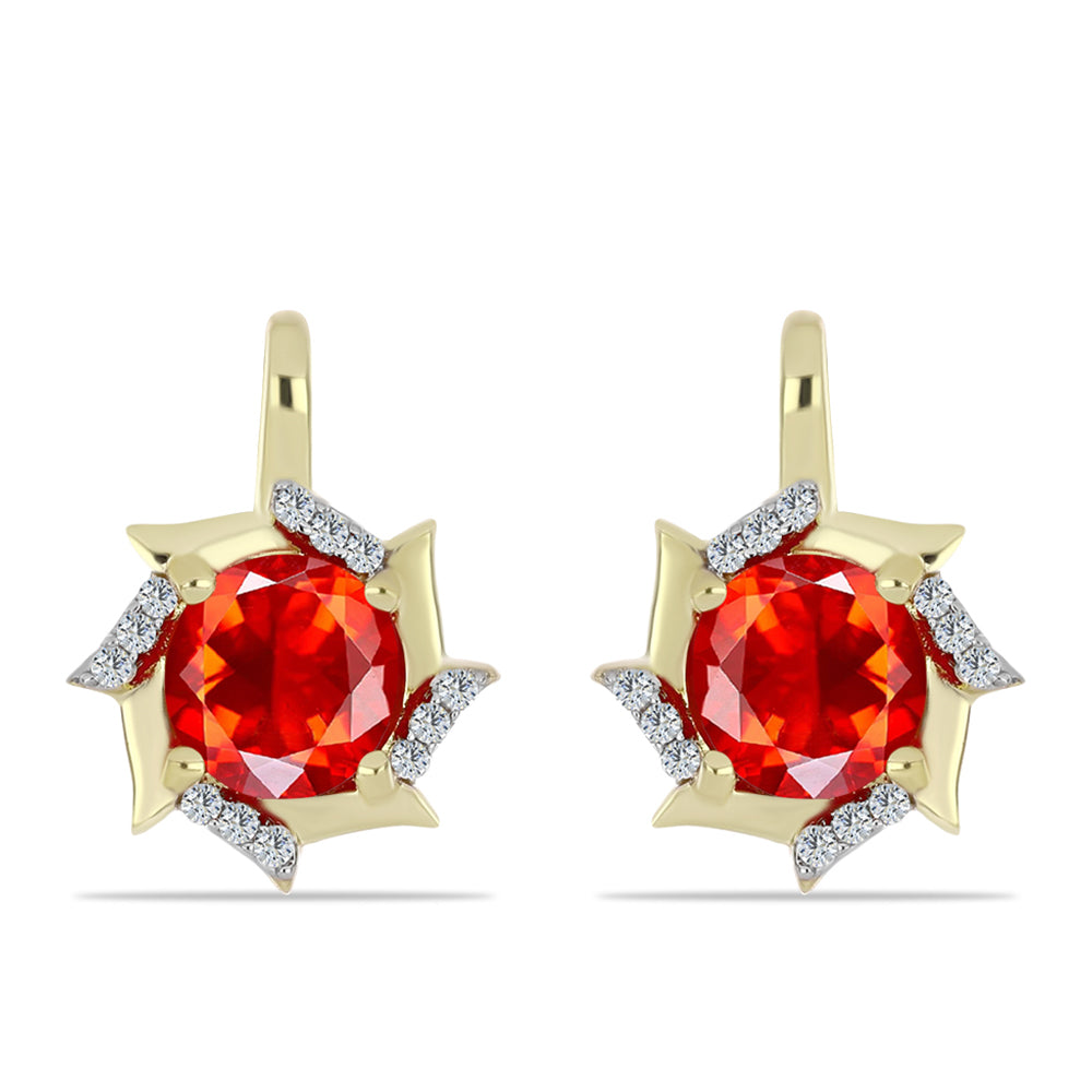 Cercei din Argint 925 Placat cu Aur ( 3.66 grame ) cu Opal Etiopian Lega Dembi Roșu și Topaz Alb 1.75 Carate