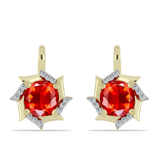 Cercei din Argint 925 Placat cu Aur ( 3.66 grame ) cu Opal Etiopian Lega Dembi Roșu și Topaz Alb 1.75 Carate