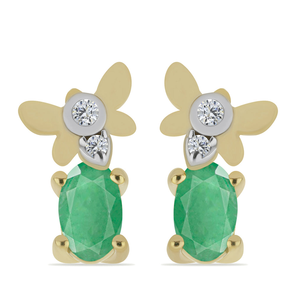 Cercei din Argint 925 Placat cu Aur ( 1.17 grame ) cu Smarald Brazilian și Zircon Alb 0.45 Carate 1 