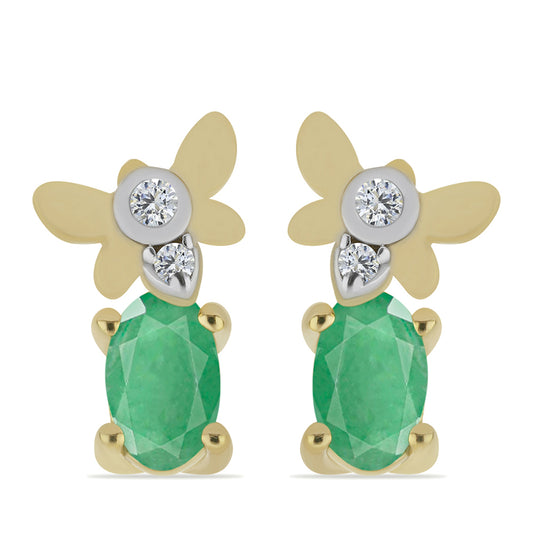 Cercei din Argint 925 Placat cu Aur ( 1.17 grame ) cu Smarald Brazilian și Zircon Alb 0.45 Carate