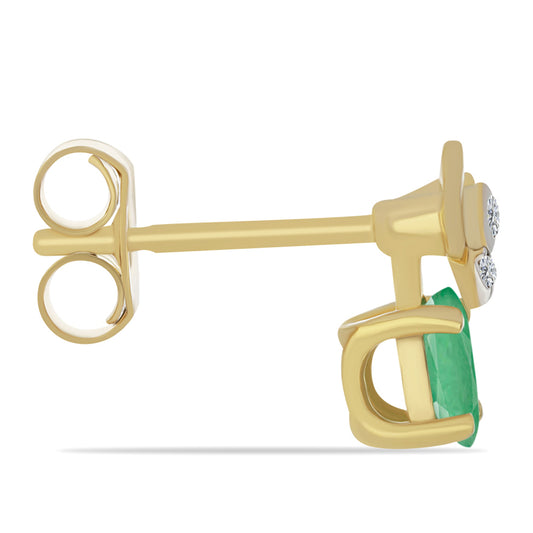 Cercei din Argint 925 Placat cu Aur ( 1.17 grame ) cu Smarald Brazilian și Zircon Alb 0.45 Carate