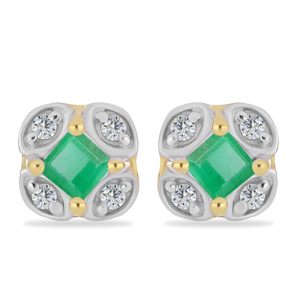 Cercei din Argint 925 Placat cu Aur ( 1.37 grame ) cu Smarald Brazilian și Zircon Alb 0.43 Carate 1 