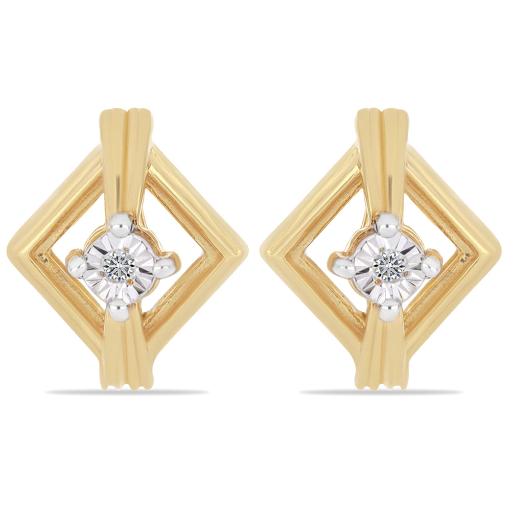 Cercei din Argint 925 Placat cu Aur ( 2.17 grame ) cu Diamant Alb 0.02 Carate 1 
