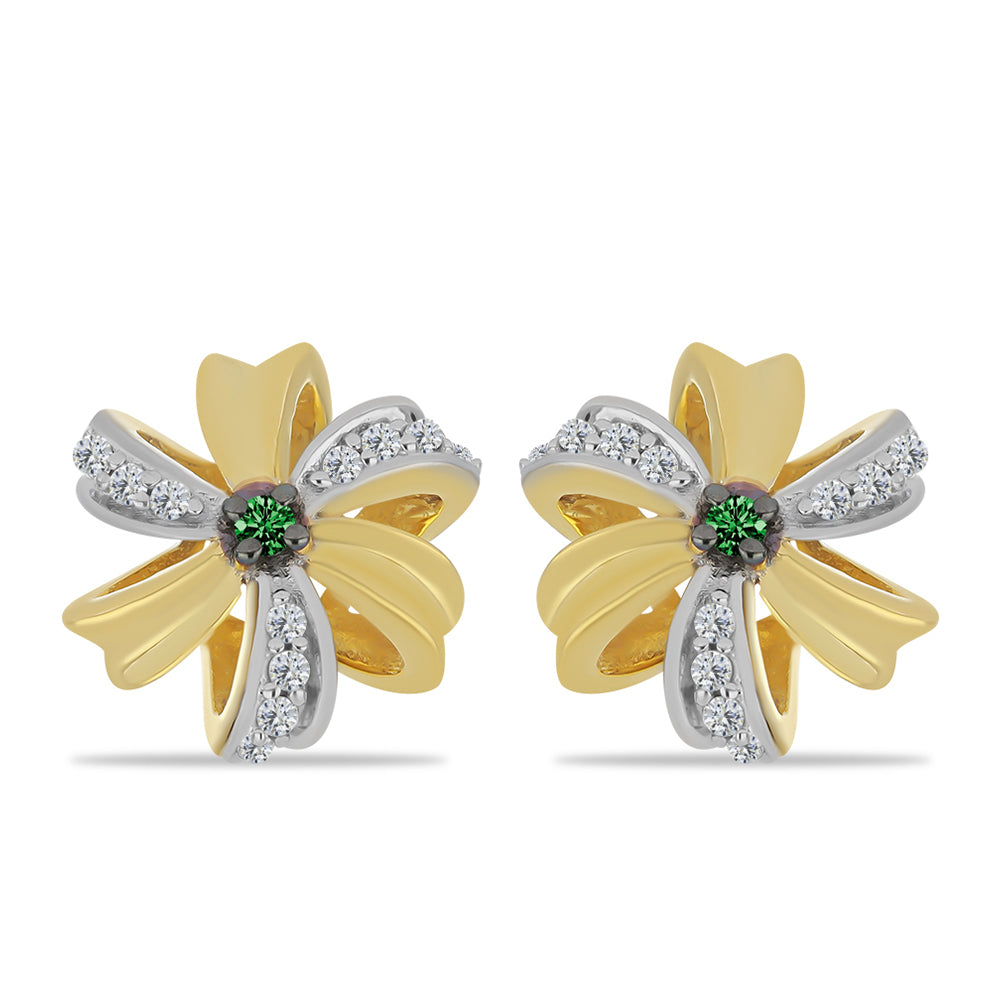 Cercei din Argint 925 Placat cu Aur ( 2 grame ) cu Diamant Verde și Zircon Alb 0.29 Carate