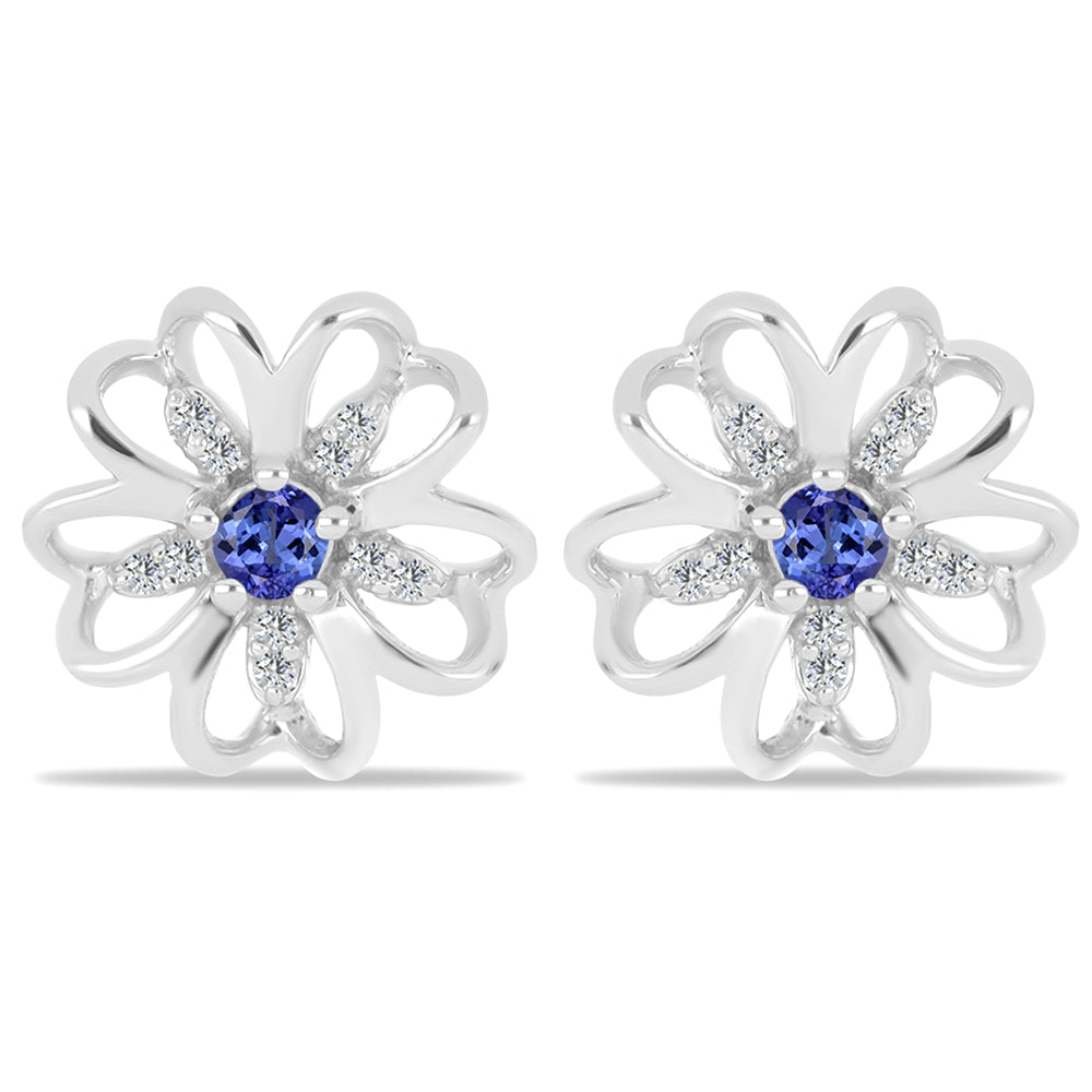 Cercei din Argint 925 ( 2.1 grame ) cu Tanzanit și Zircon Alb 0.34 Carate
