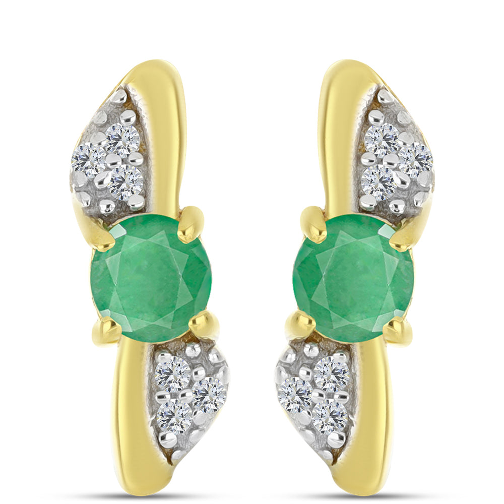 Cercei din Argint 925 Placat cu Aur ( 1.59 grame ) cu Smarald Brazilian și Zircon Alb Natural 0.63 Carate 1 
