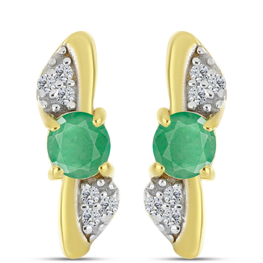 Cercei din Argint 925 Placat cu Aur ( 1.59 grame ) cu Smarald Brazilian și Zircon Alb Natural 0.63 Carate