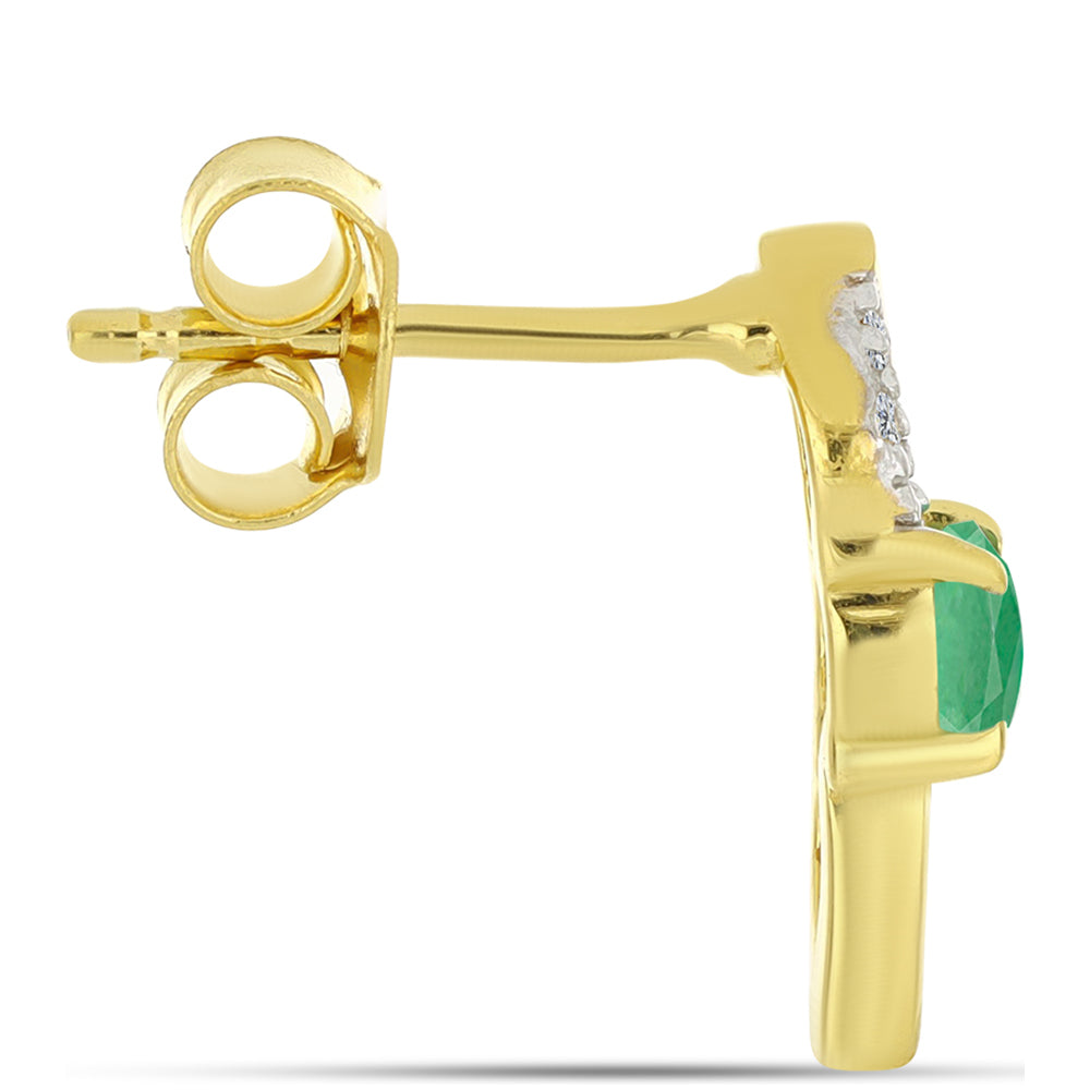 Cercei din Argint 925 Placat cu Aur ( 1.59 grame ) cu Smarald Brazilian și Zircon Alb Natural 0.63 Carate 2 