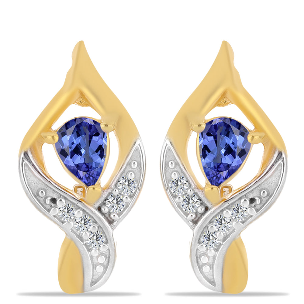 Cercei din Argint 925 Placat cu Aur ( 2.7 grame ) cu Tanzanit și Zircon Alb 0.33 Carate
