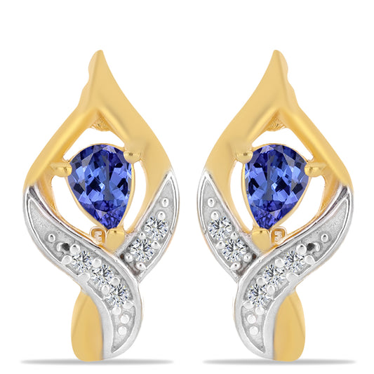 Cercei din Argint 925 Placat cu Aur ( 2.7 grame ) cu Tanzanit și Zircon Alb 0.33 Carate