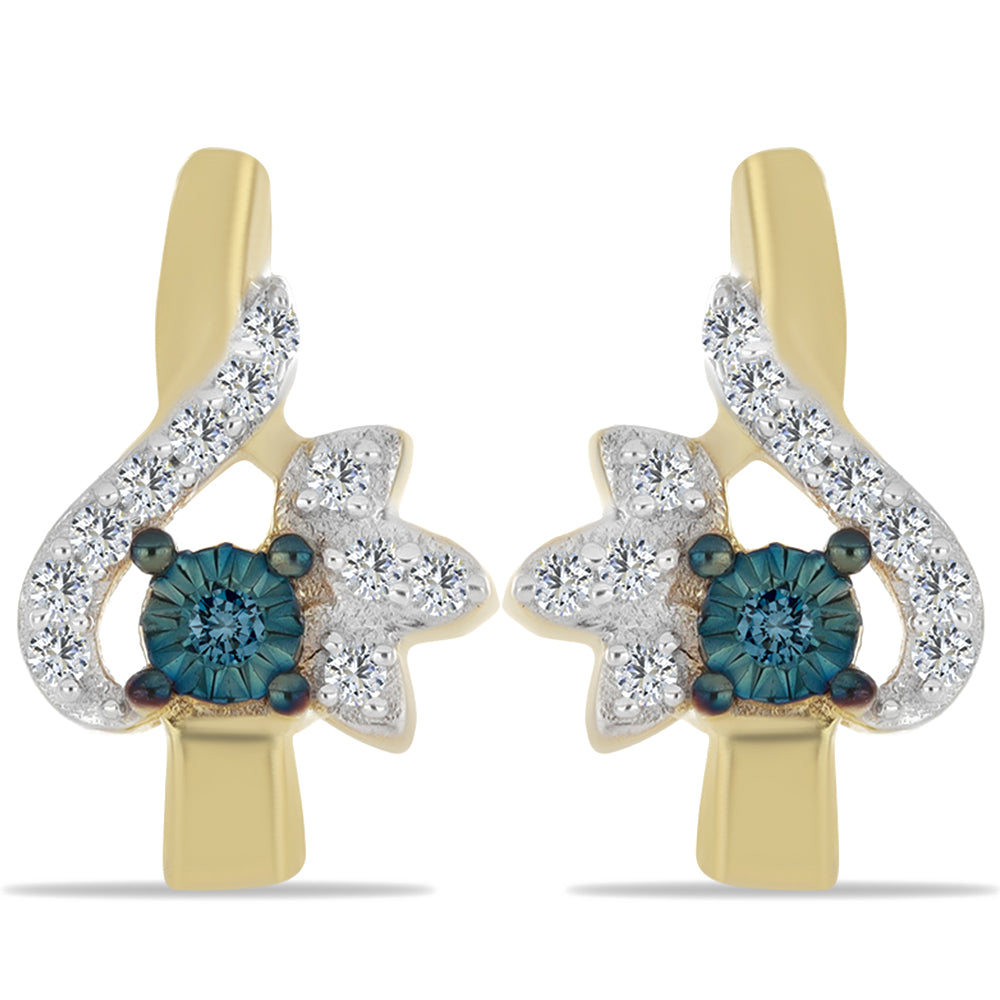 Cercei din Argint 925 Placat cu Aur ( 3.19 grame ) cu Diamant Albastru și Zircon Alb 0.26 Carate