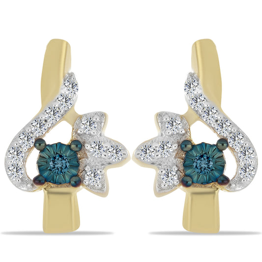 Cercei din Argint 925 Placat cu Aur ( 3.19 grame ) cu Diamant Albastru și Zircon Alb 0.26 Carate