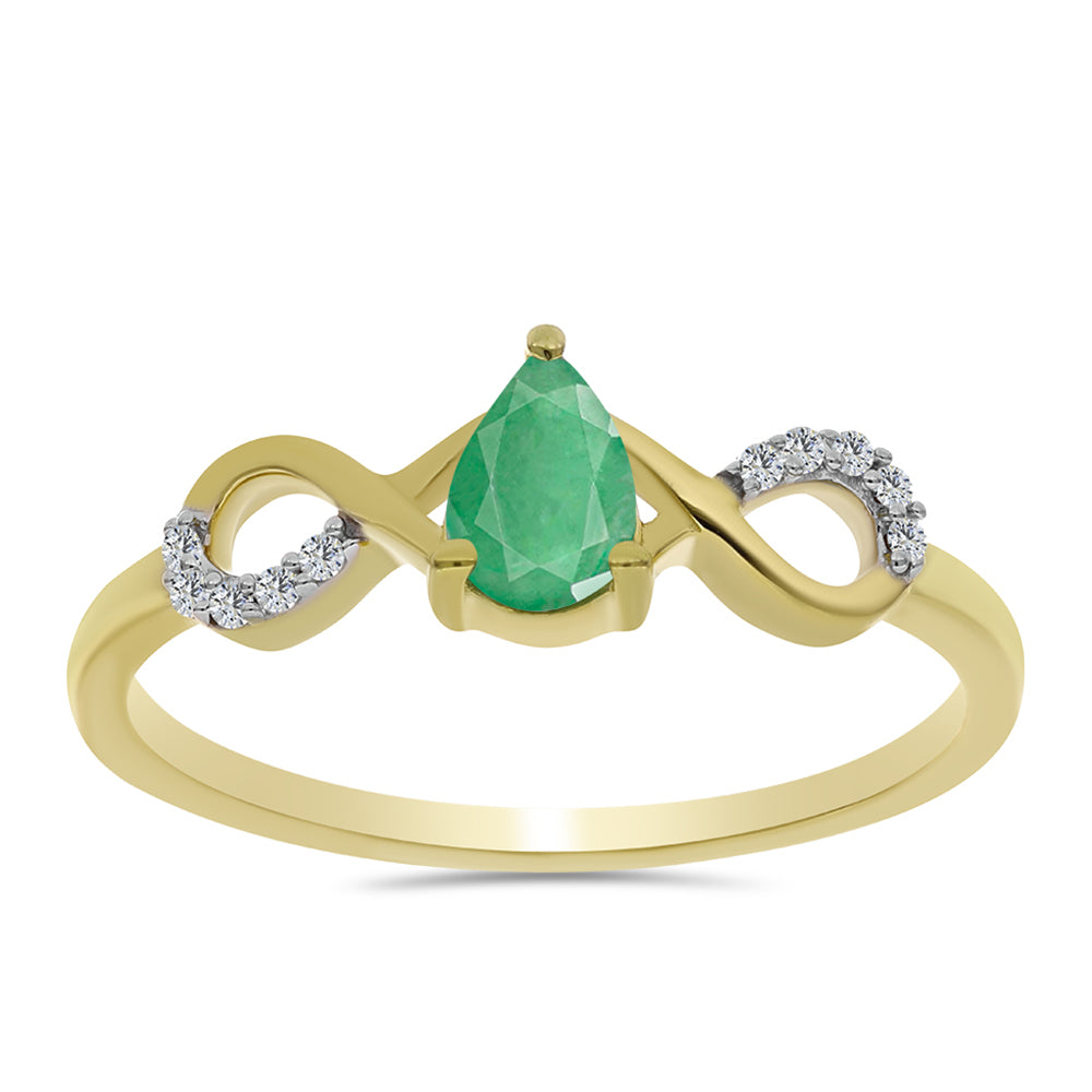 Inel din Argint 925 Placat cu Aur ( 1.52 grame ) cu Smarald Brazilian și Zircon Alb 0.45 Carate 3 