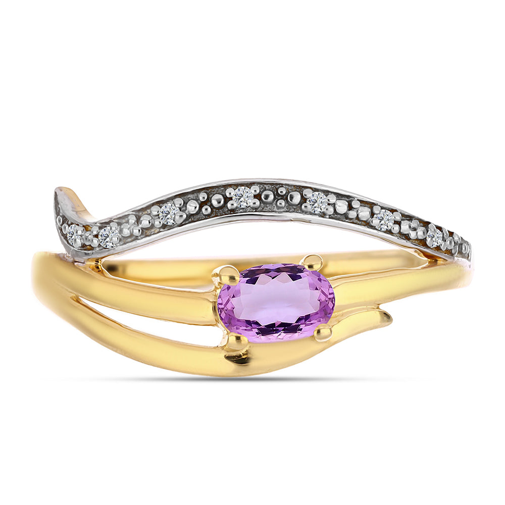 Inel din Argint 925 Placat cu Aur ( 2.72 grame ) cu Ametist Rose de France și Topaz Alb 0.46 Carate