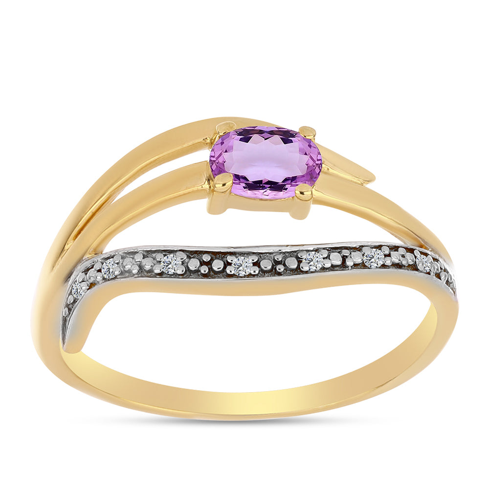 Inel din Argint 925 Placat cu Aur ( 2.72 grame ) cu Ametist Rose de France și Topaz Alb 0.46 Carate