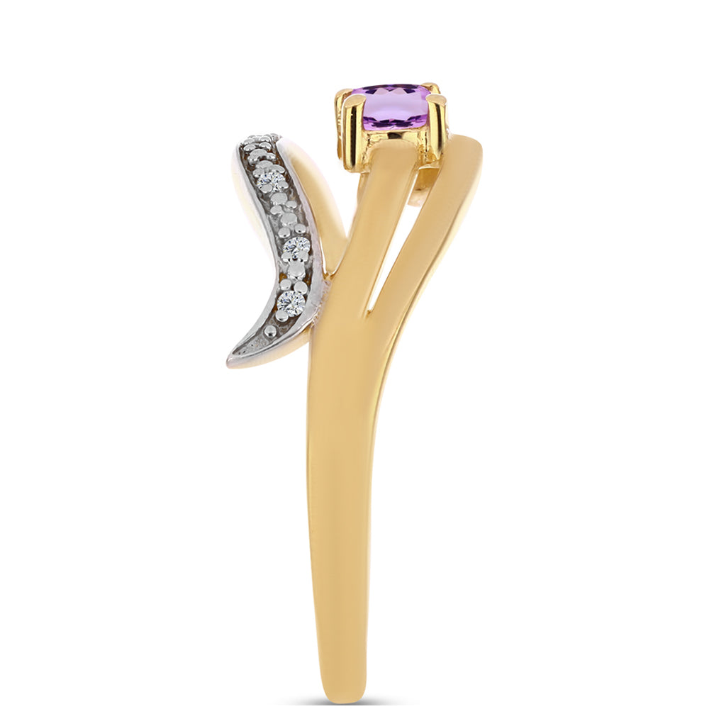 Inel din Argint 925 Placat cu Aur ( 2.72 grame ) cu Ametist Rose de France și Topaz Alb 0.46 Carate