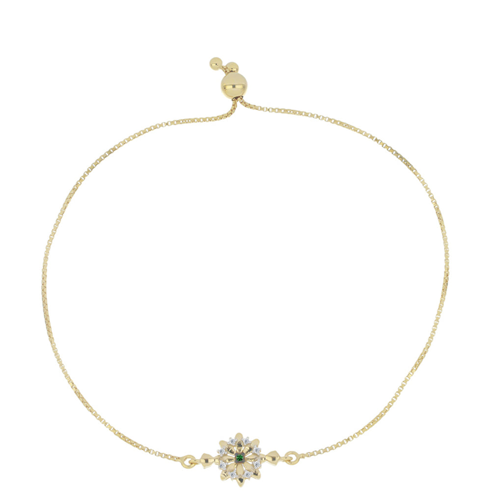 Brățară din Argint 925 Placat cu Aur ( 3.28 grame ) cu Diamant Verde și Zircon Alb 0.13 Carate 1 