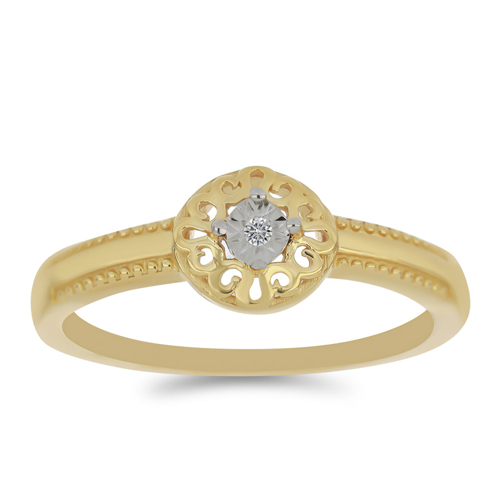 Inel din Argint 925 Placat cu Aur ( 1.91 grame ) cu Diamant Alb 0.01 Carate 3 