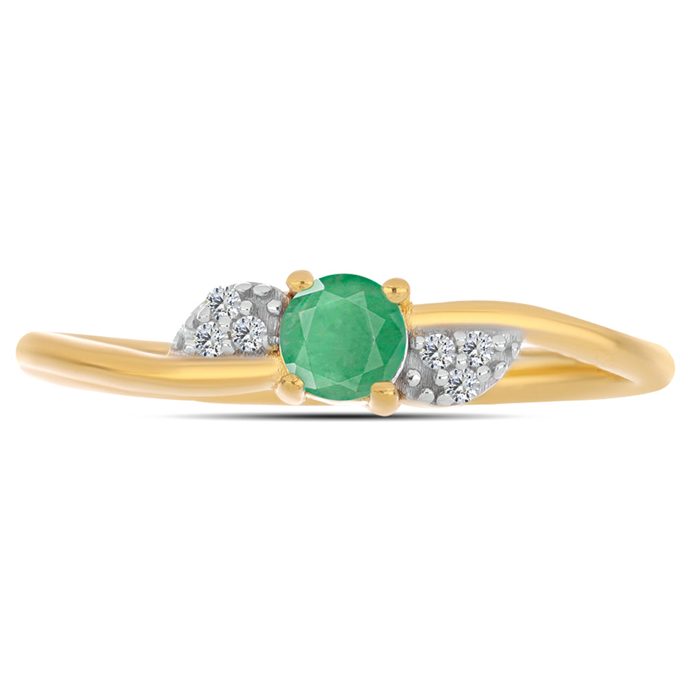 Inel din Argint 925 Placat cu Aur ( 1.55 grame ) cu Smarald Brazilian și Zircon Alb 0.32 Carate