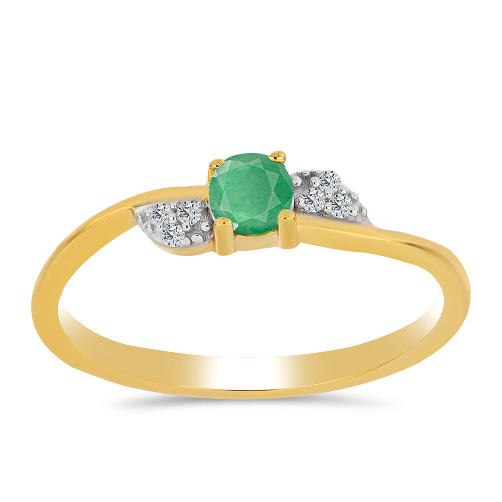 Inel din Argint 925 Placat cu Aur ( 1.55 grame ) cu Smarald Brazilian și Zircon Alb 0.32 Carate 3 