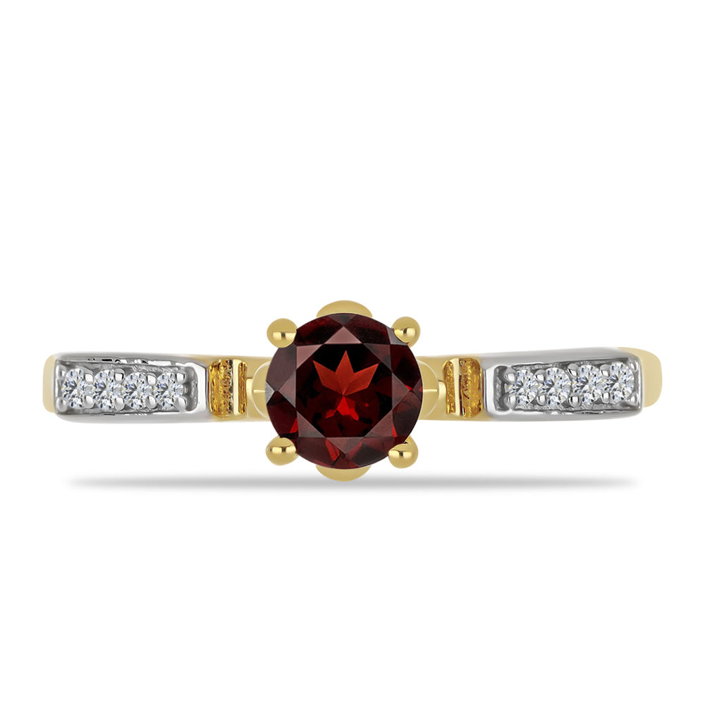 Inel din Argint 925 Placat cu Aur ( 2.1 grame ) cu Granat Barton și Zircon Alb 0.74 Carate 1 