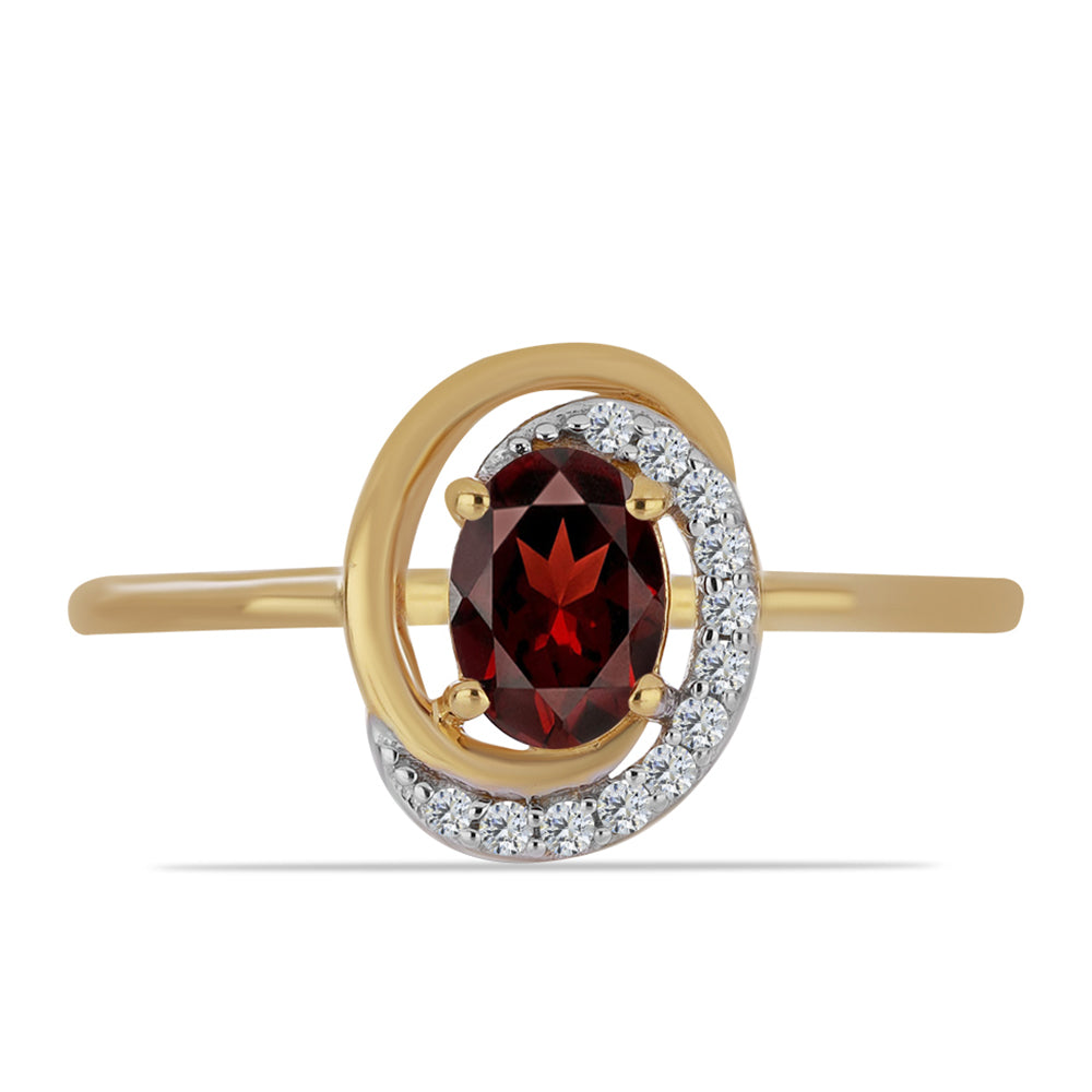 Inel din Argint 925 Placat cu Aur ( 1.8 grame ) cu Granat Barton și Zircon Alb 1.09 Carate
