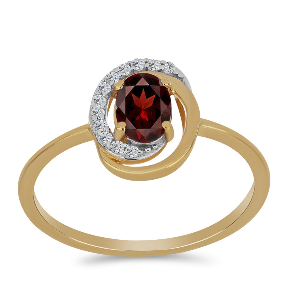 Inel din Argint 925 Placat cu Aur ( 1.8 grame ) cu Granat Barton și Zircon Alb 1.09 Carate 3 