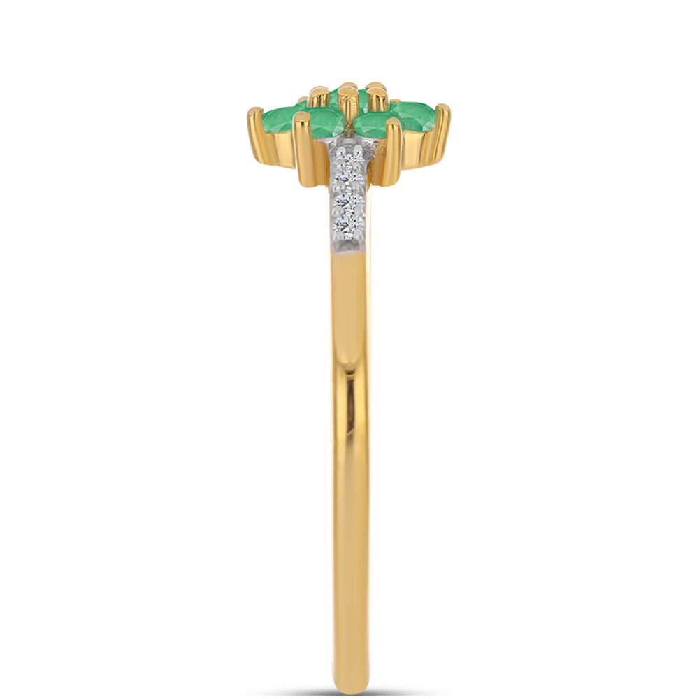 Inel din Argint 925 Placat cu Aur ( 1.47 grame ) cu Smarald Brazilian și Zircon Alb 0.41 Carate 4 