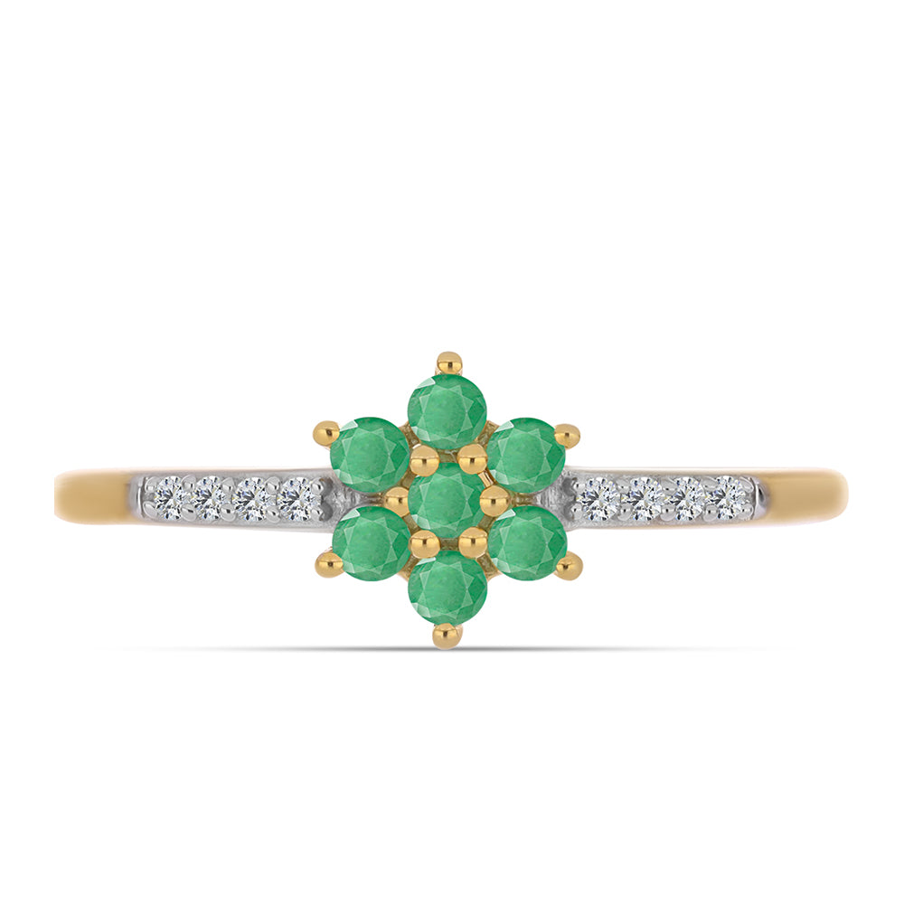 Inel din Argint 925 Placat cu Aur ( 1.44 grame ) cu Smarald Brazilian și Zircon Alb 0.41 Carate 1 